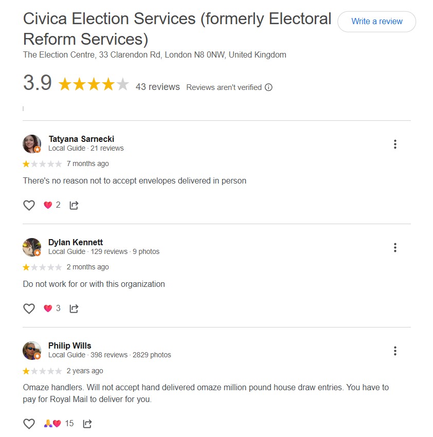 Raffle House Review - Reviews from Google for Civica Election Services