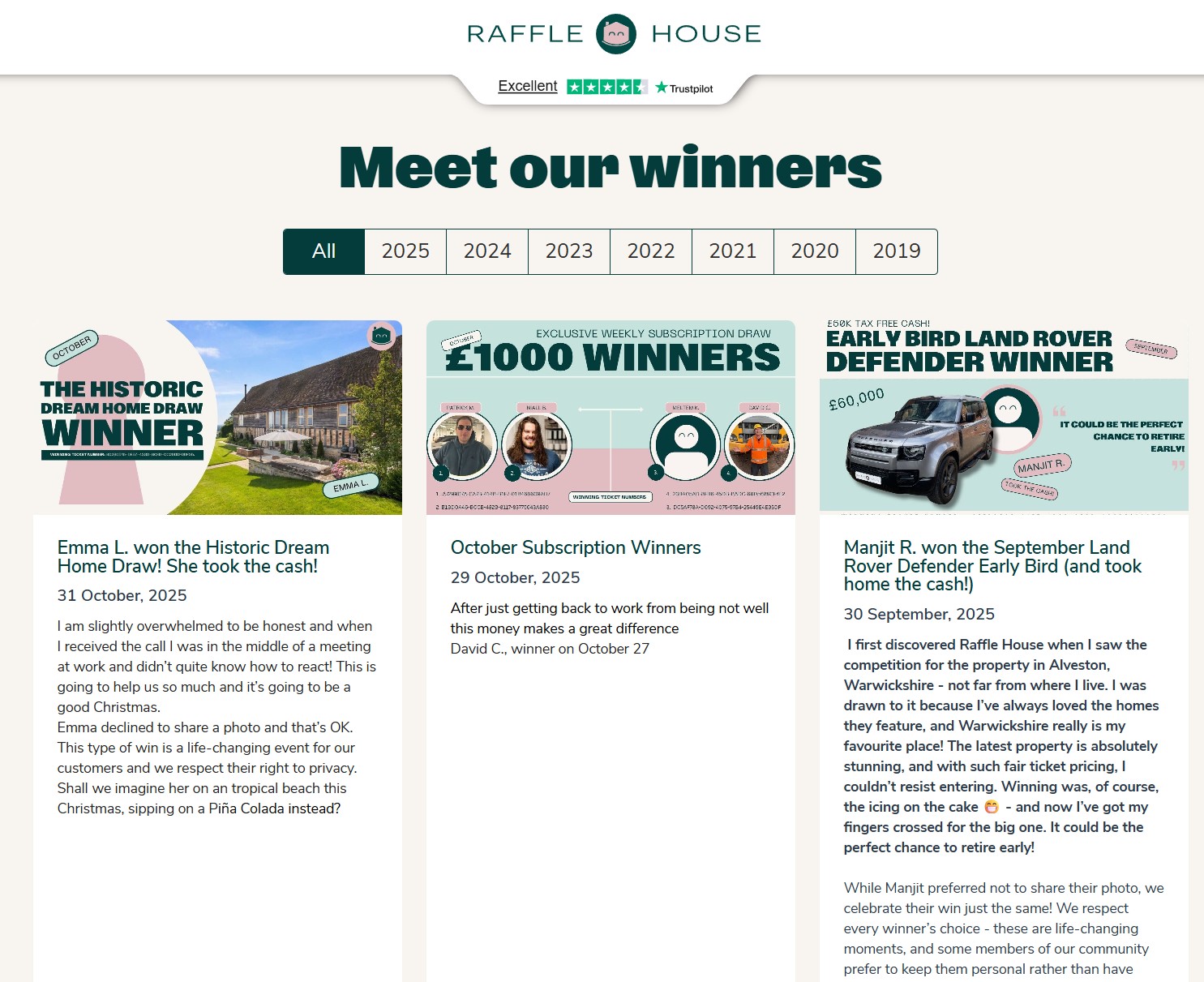 Raffle House Review - Winners page of Raffle House - Unfortunately not showing much in terms of winners