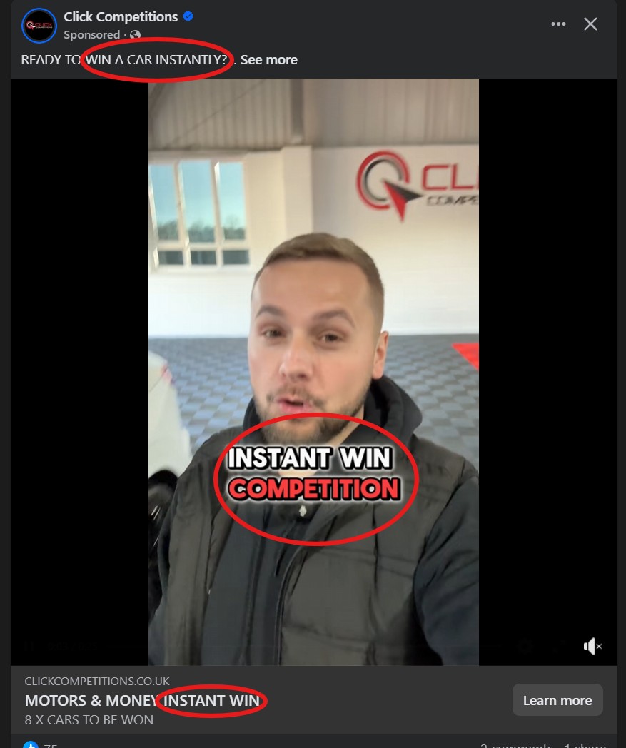 Click Competitions Review - Ad Example