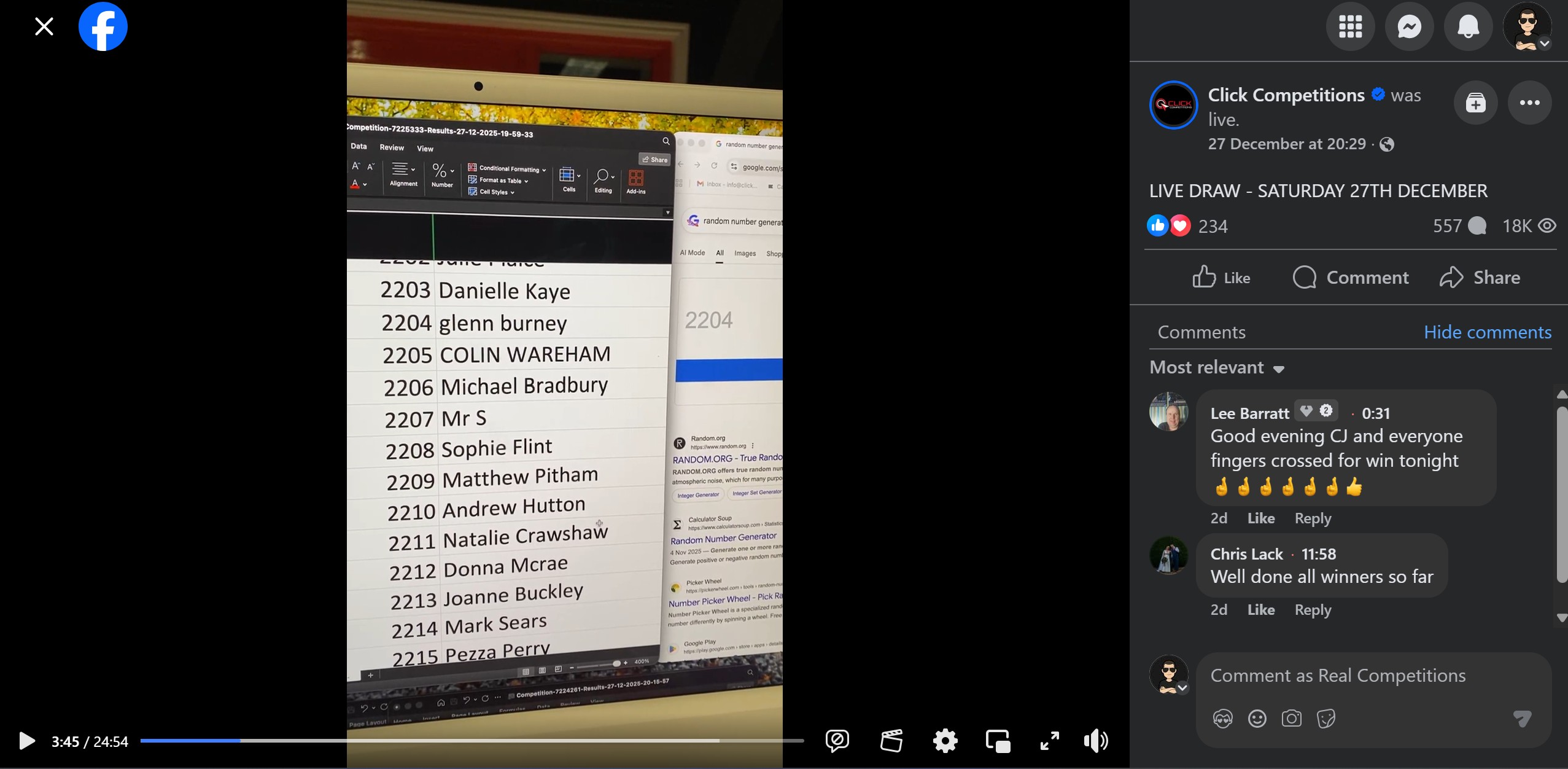 Click Competitions Review - Live Draw Example