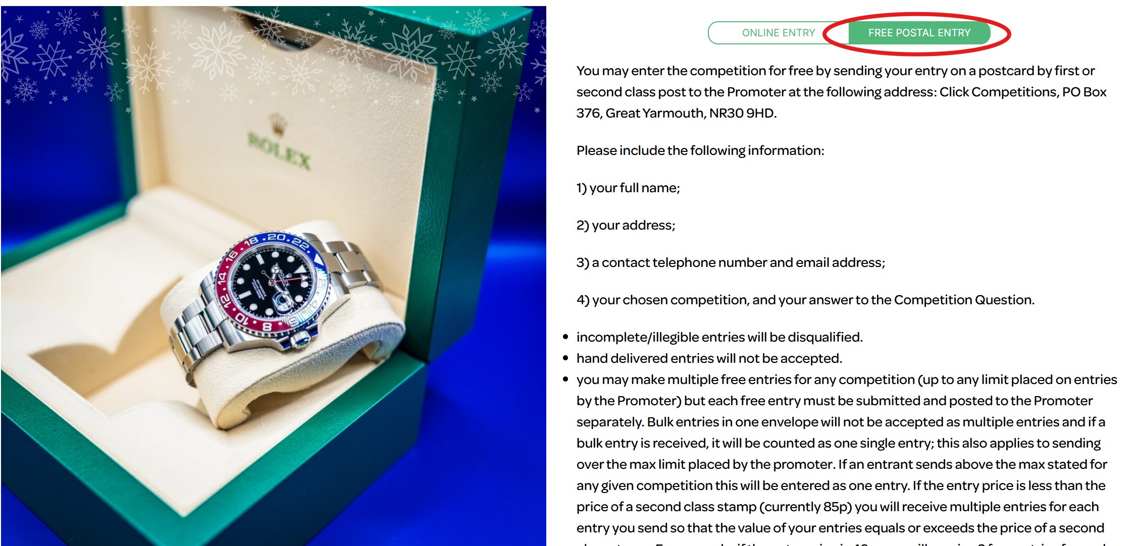 Click Competitions Review - Free Postal Entry